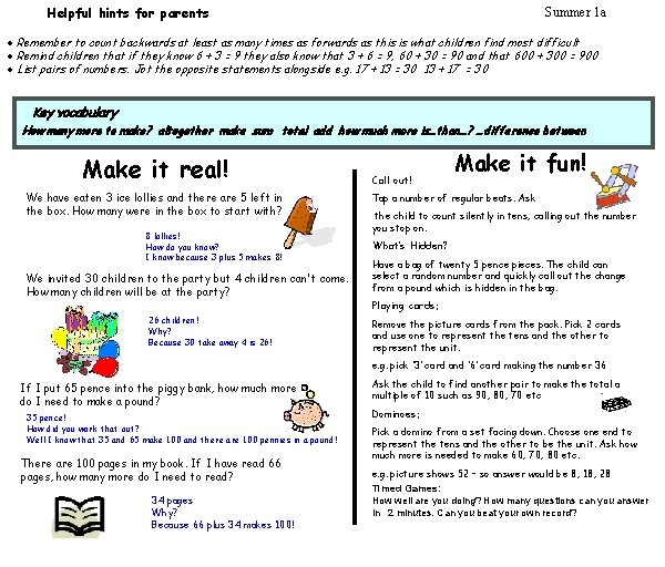 Helpful hints for parents Summer 1 a · Remember to count backwards at least