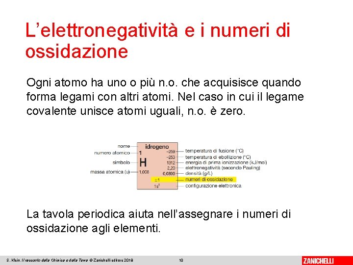 L’elettronegatività e i numeri di ossidazione Ogni atomo ha uno o più n. o.