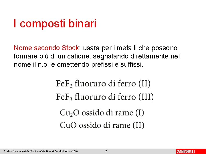I composti binari Nome secondo Stock: usata per i metalli che possono formare più