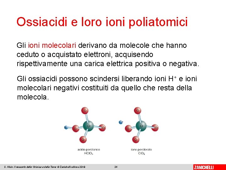 Ossiacidi e loro ioni poliatomici Gli ioni molecolari derivano da molecole che hanno ceduto