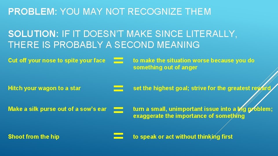 PROBLEM: YOU MAY NOT RECOGNIZE THEM SOLUTION: IF IT DOESN’T MAKE SINCE LITERALLY, THERE