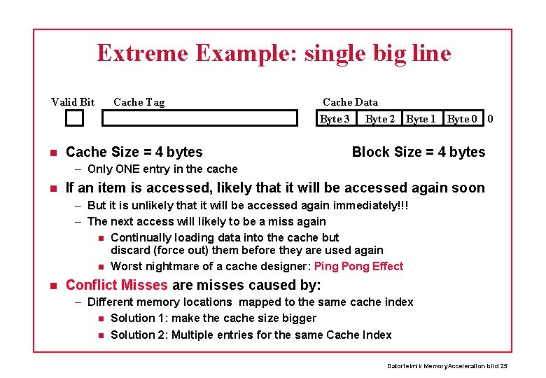 Extreme Example: single big line Valid Bit Cache Tag Cache Data Byte 3 Byte