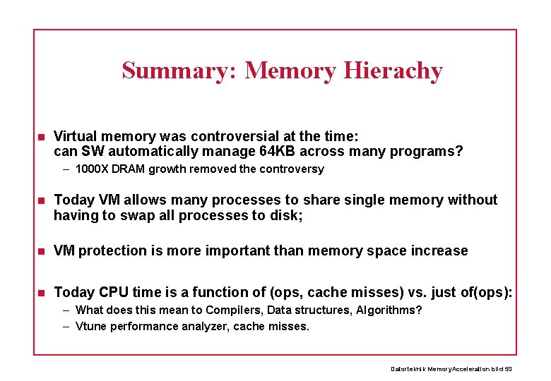 Summary: Memory Hierachy Virtual memory was controversial at the time: can SW automatically manage