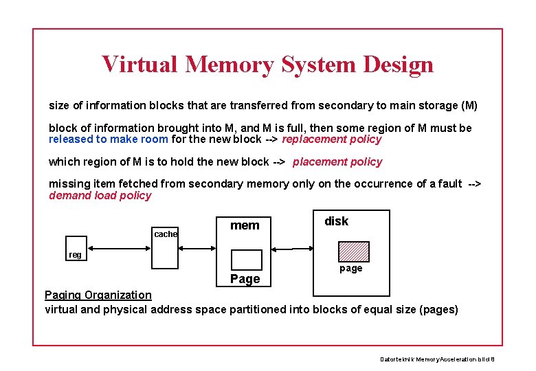 Virtual Memory System Design size of information blocks that are transferred from secondary to