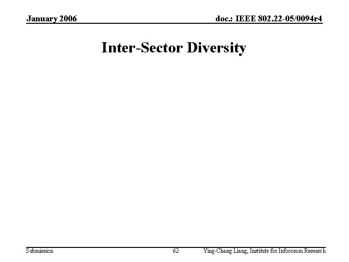 January 2006 doc. : IEEE 802. 22 -05/0094 r 4 Inter-Sector Diversity Submission 62