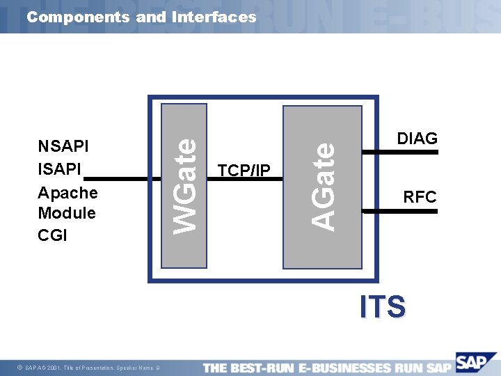 TCP/IP AGate NSAPI ISAPI Apache Module CGI WGate Components and Interfaces DIAG RFC ITS