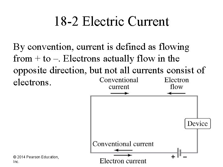 18 -2 Electric Current By convention, current is defined as flowing from + to