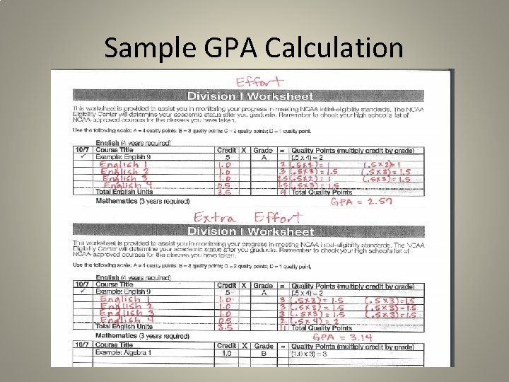 Sample GPA Calculation 