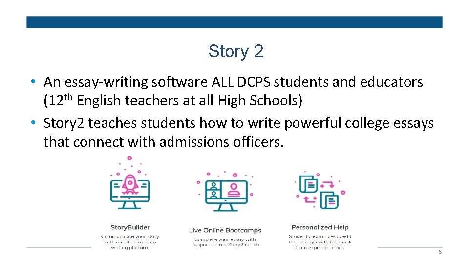 Story 2 • An essay-writing software ALL DCPS students and educators (12 th English