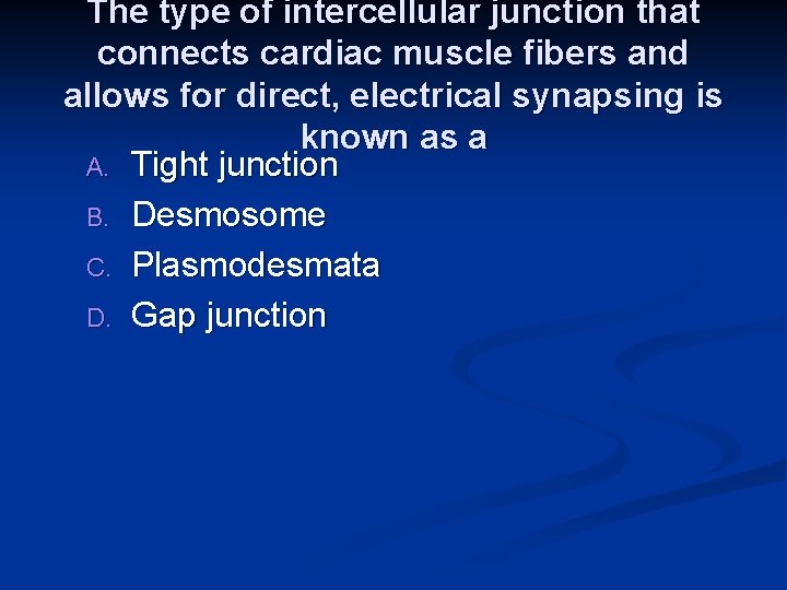 The type of intercellular junction that connects cardiac muscle fibers and allows for direct,