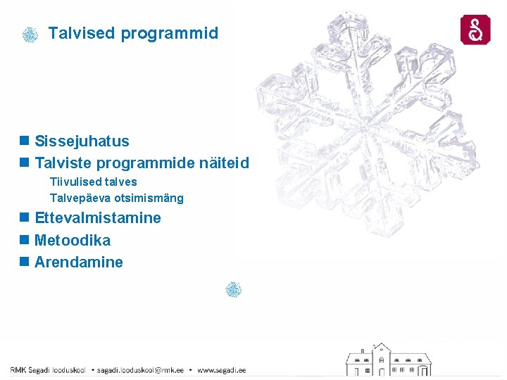 Talvised programmid n Sissejuhatus n Talviste programmide näiteid Tiivulised talves Talvepäeva otsimismäng n Ettevalmistamine