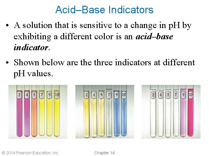 Acid–Base Indicators • A solution that is sensitive to a change in p. H Acid–Base Indicators • A solution that is sensitive to a change in p. H