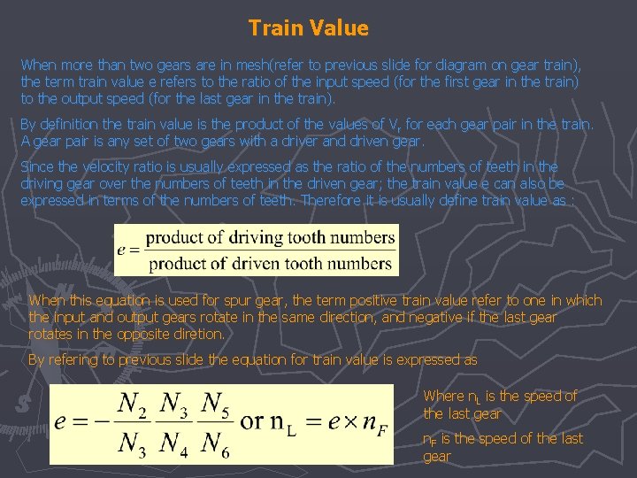 Train Value When more than two gears are in mesh(refer to previous slide for
