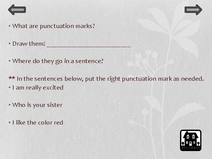  • What are punctuation marks? • Draw them! _____________ • Where do they