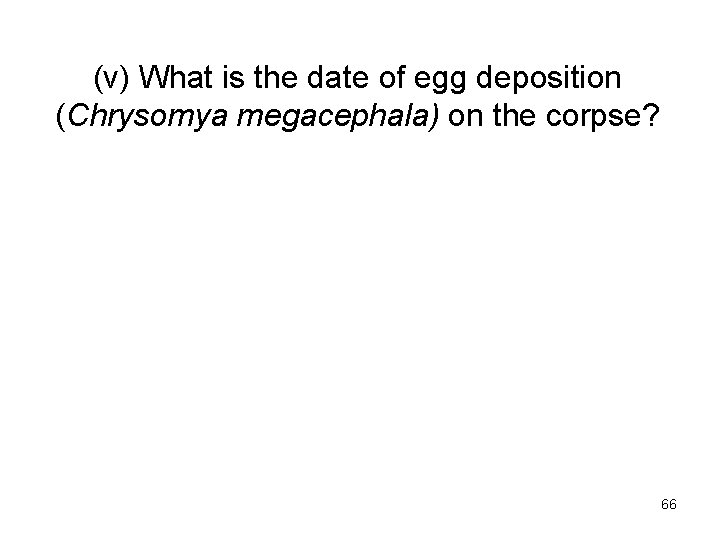 (v) What is the date of egg deposition (Chrysomya megacephala) on the corpse? 66