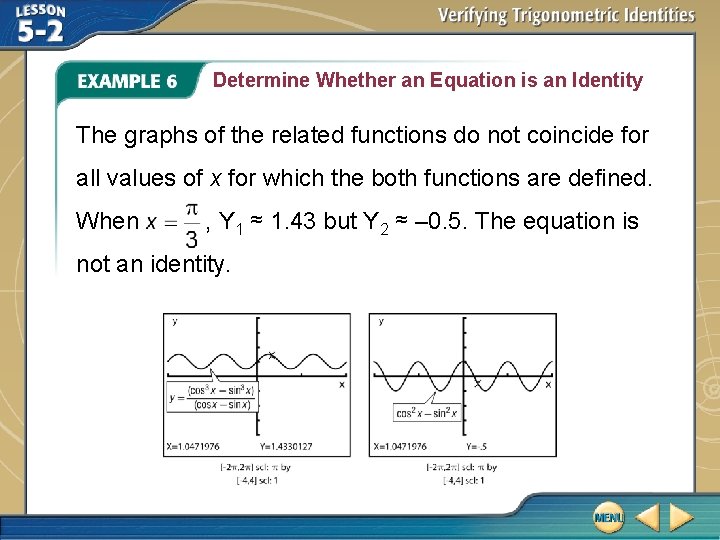 Determine Whether an Equation is an Identity The graphs of the related functions do