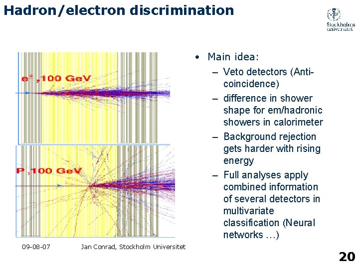 Hadron/electron discrimination • Main idea: – Veto detectors (Anticoincidence) – difference in shower shape