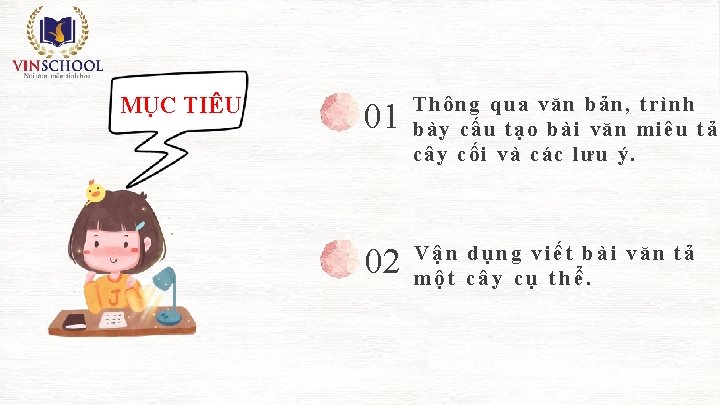 MỤC TIÊU 01 Thông qua văn bản, trình bày cấu tạo bài văn miêu