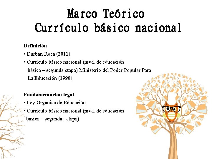 Marco Teórico Currículo básico nacional Definición • Durban Roca (2011) • Currículo básico nacional