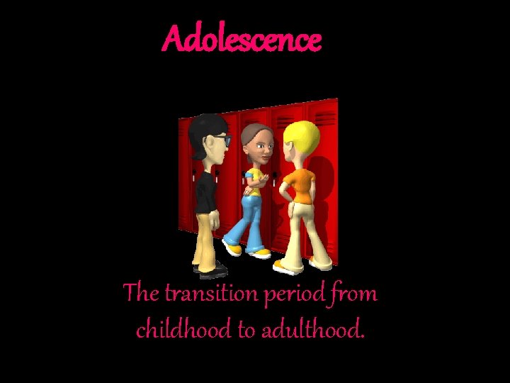 Adolescence The transition period from childhood to adulthood