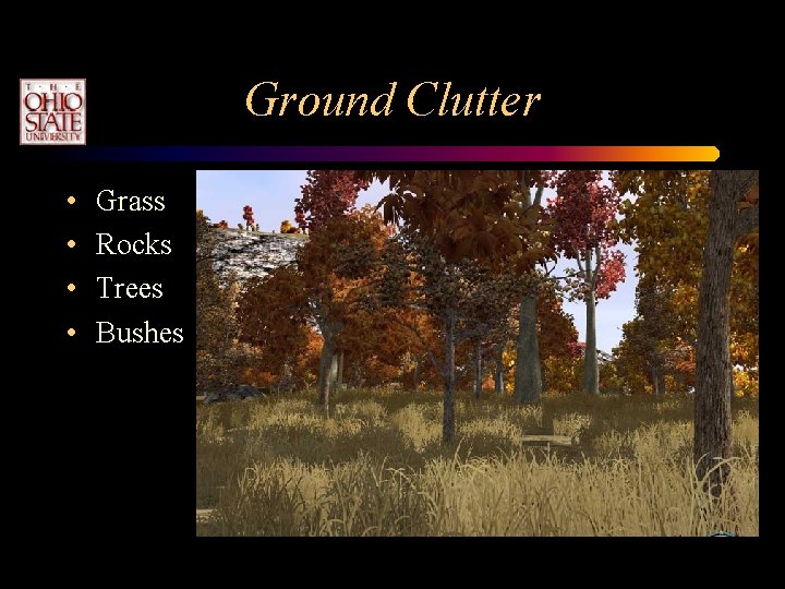 Ground Clutter • • Grass Rocks Trees Bushes Ground Clutter • • Grass Rocks Trees Bushes