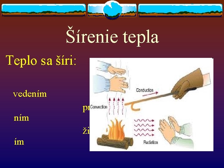 Šírenie tepla Teplo sa šíri: vedením ím prúde žiaren Šírenie tepla Teplo sa šíri: vedením ím prúde žiaren