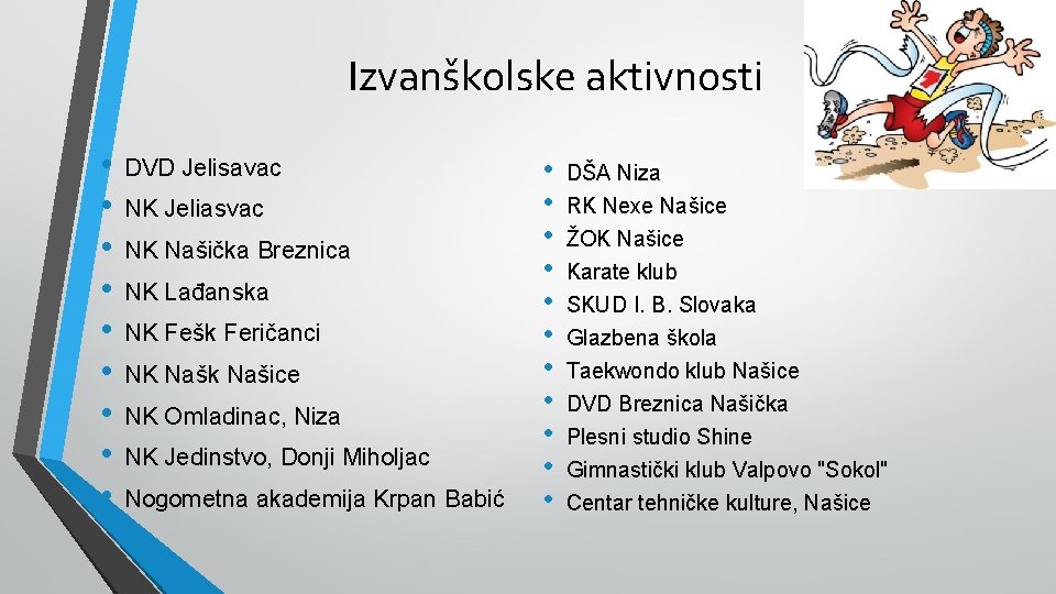 Izvanškolske aktivnosti • • • DVD Jelisavac NK Jeliasvac NK Našička Breznica NK Lađanska