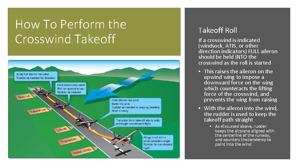How To Perform the Crosswind Takeoff Roll If a crosswind is indicated (windsock, ATIS,