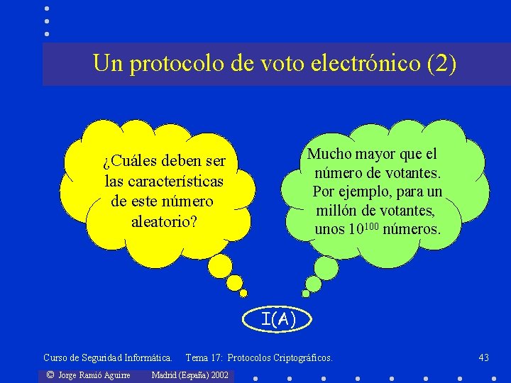 Un protocolo de voto electrónico (2) Mucho mayor que el número de votantes. Por