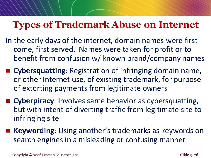 Types of Trademark Abuse on Internet In the early days of the internet, domain