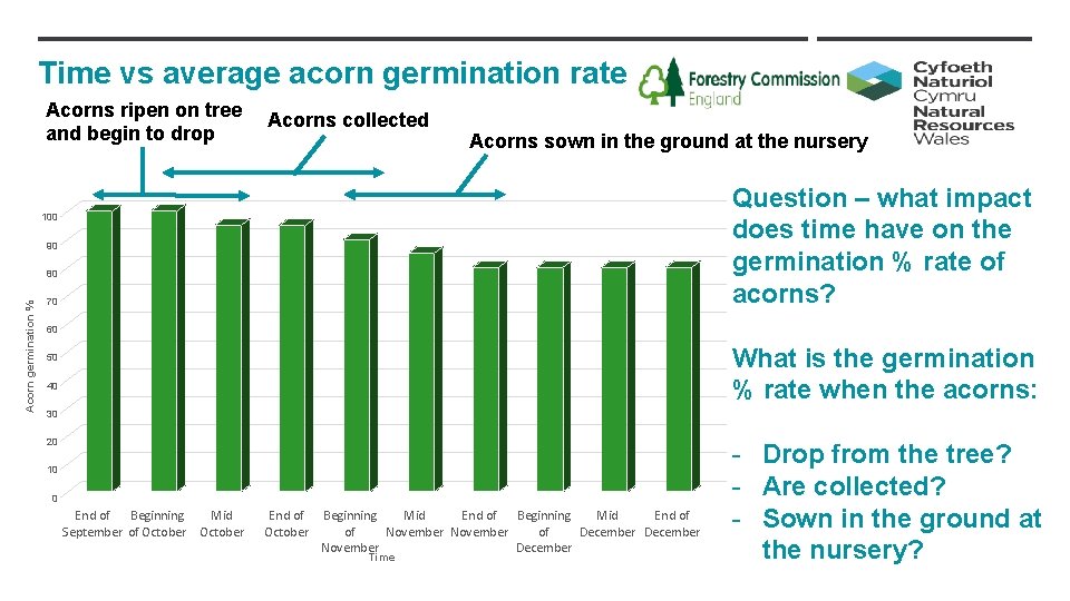 Time vs average acorn germination rate Acorns ripen on tree and begin to drop