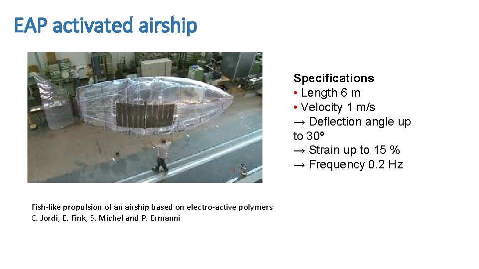 EAP activated airship Specifications • Length 6 m • Velocity 1 m/s → Deflection