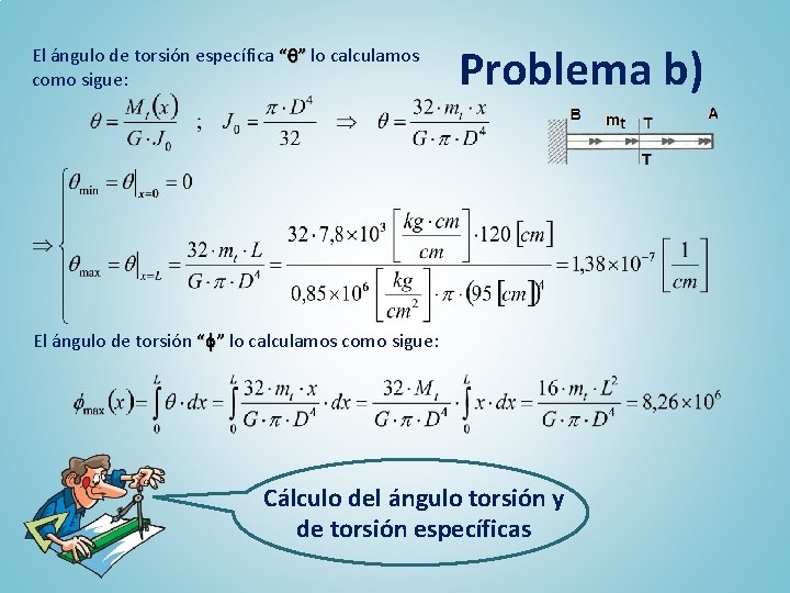 El ángulo de torsión específica “ ” lo calculamos como sigue: Problema b) El