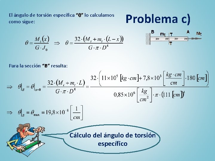 El ángulo de torsión específica “ ” lo calculamos como sigue: Problema c) Para