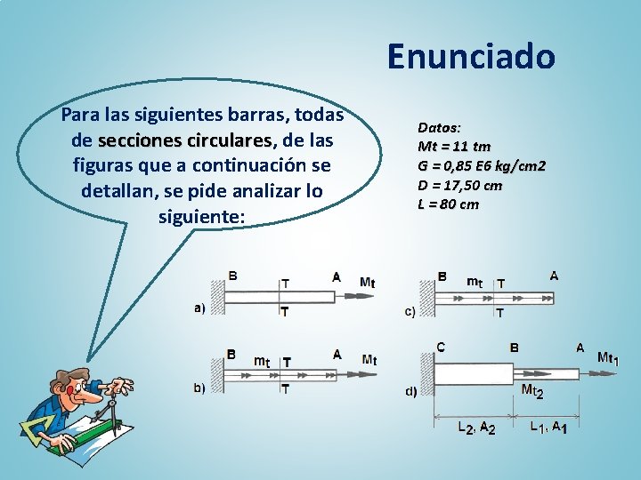 Enunciado Para las siguientes barras, todas de secciones circulares, circulares de las figuras que