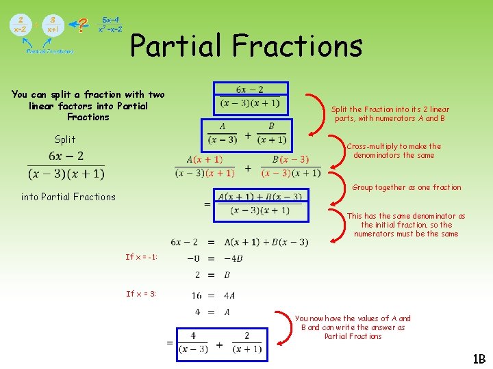 Partial Fractions You can split a fraction with two linear factors into Partial Fractions