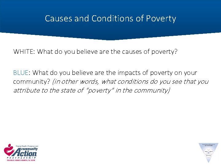 Causes and Conditions of Poverty WHITE: What do you believe are the causes of