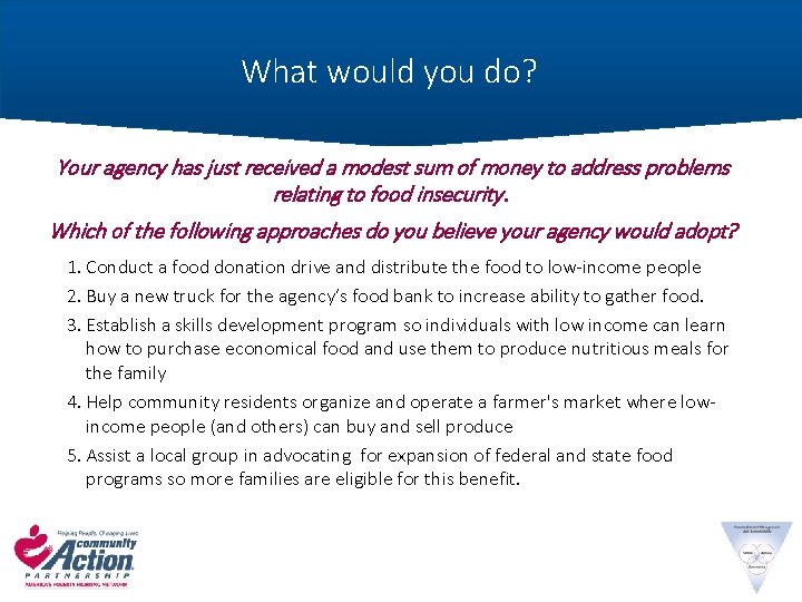 What would you do? Your agency has just received a modest sum of money