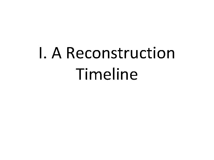 I. A Reconstruction Timeline 