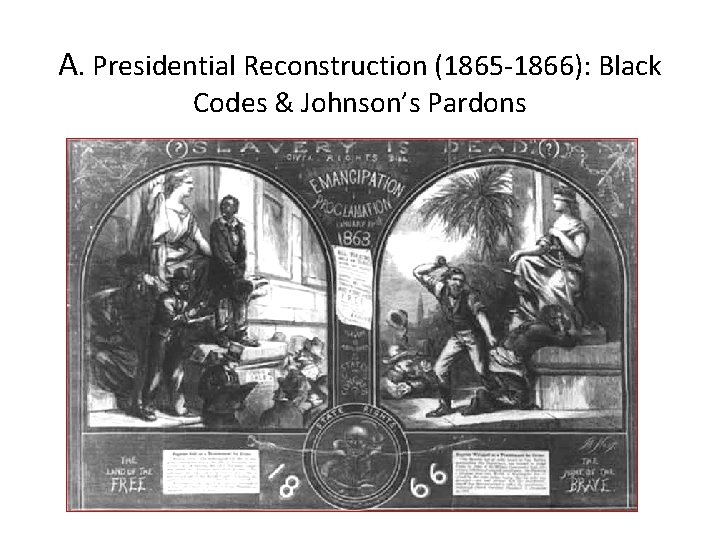 A. Presidential Reconstruction (1865 -1866): Black Codes & Johnson’s Pardons 