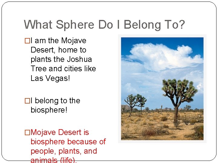 What Sphere Do I Belong To? �I am the Mojave Desert, home to plants