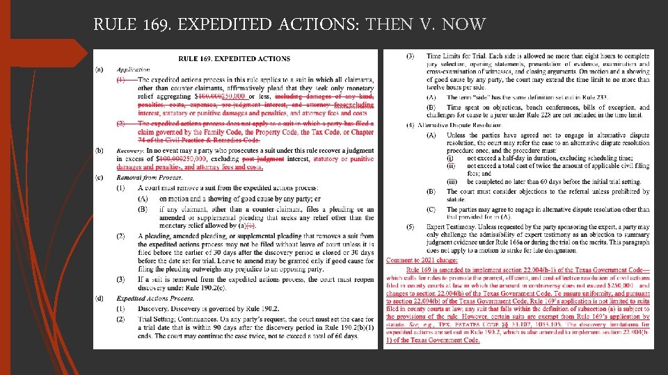 RULE 169. EXPEDITED ACTIONS: THEN V. NOW 