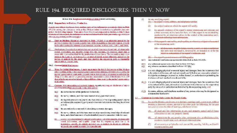 RULE 194. REQUIRED DISCLOSURES: THEN V. NOW 