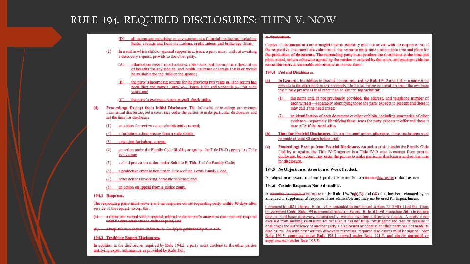 RULE 194. REQUIRED DISCLOSURES: THEN V. NOW 