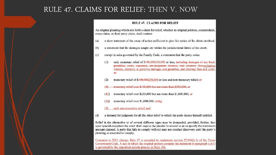 RULE 47. CLAIMS FOR RELIEF: THEN V. NOW 