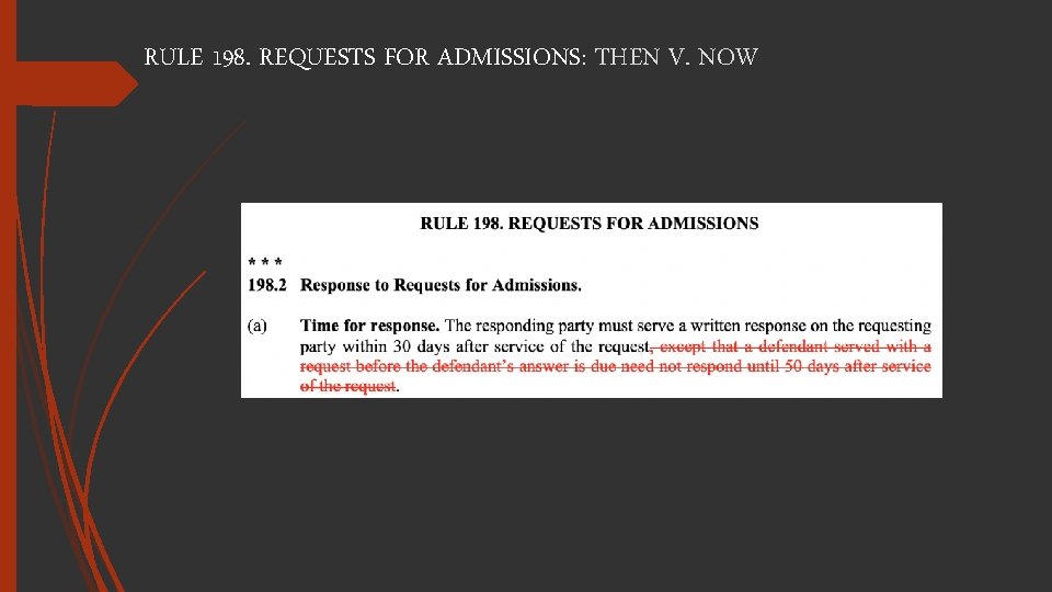 RULE 198. REQUESTS FOR ADMISSIONS: THEN V. NOW 