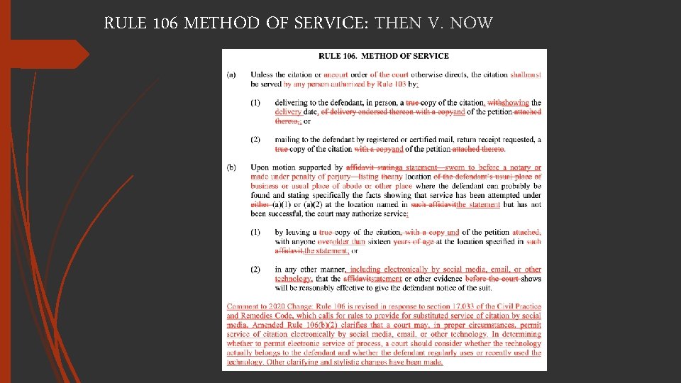 RULE 106 METHOD OF SERVICE: THEN V. NOW 
