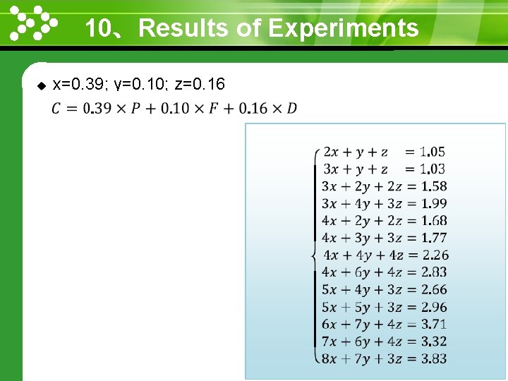 10、Results of Experiments www. themegallery. com u x=0. 39; y=0. 10; z=0. 16 http:
