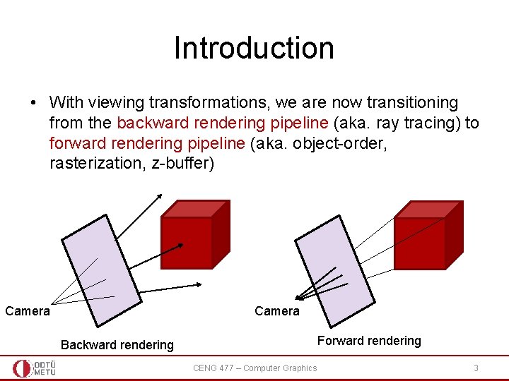 Introduction • With viewing transformations, we are now transitioning from the backward rendering pipeline Introduction • With viewing transformations, we are now transitioning from the backward rendering pipeline