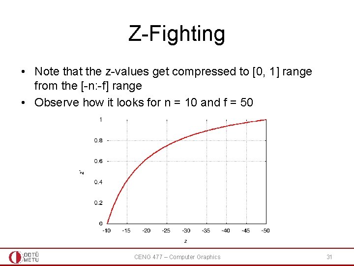 Z-Fighting • Note that the z-values get compressed to [0, 1] range from the